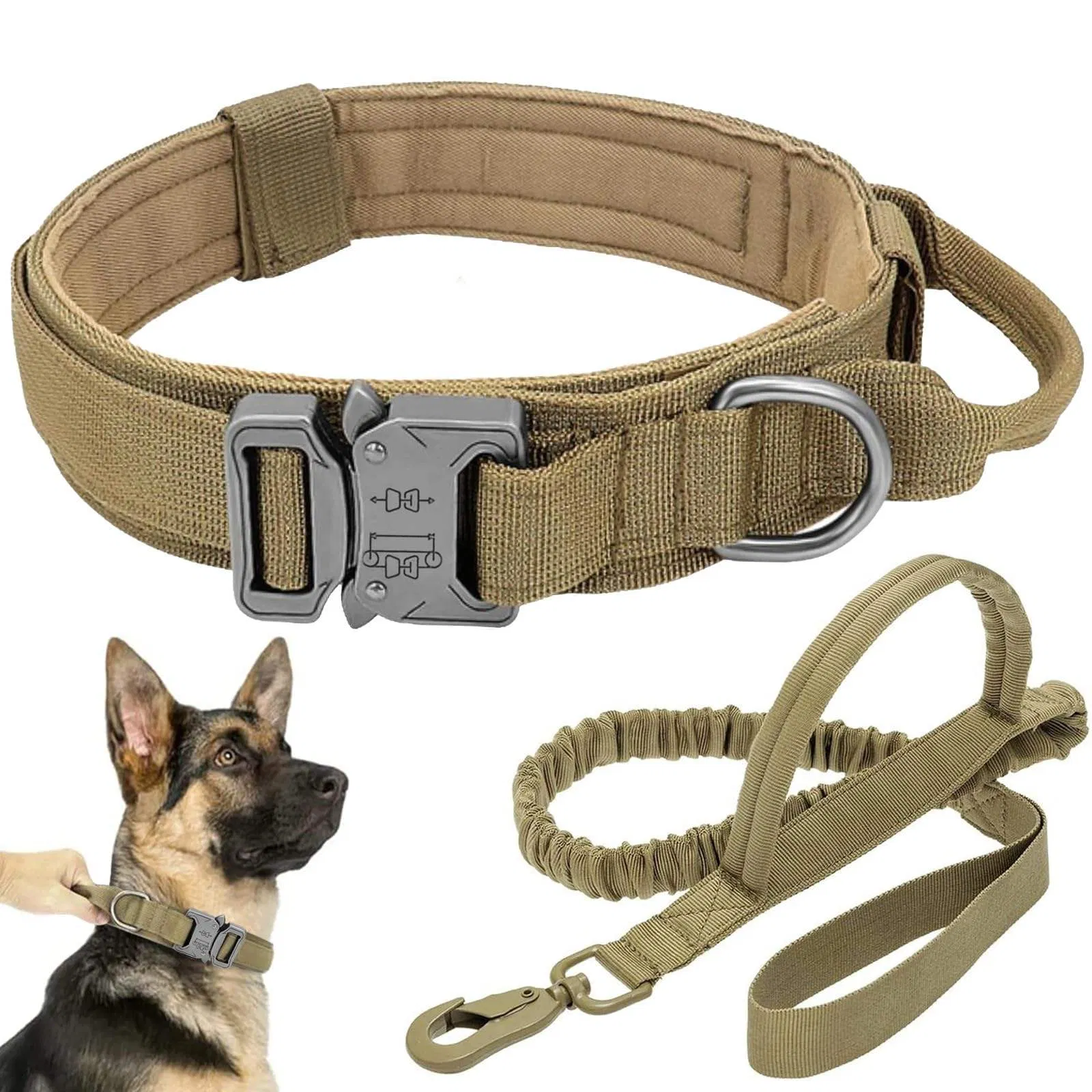 Conjunto de Collar y Correa Táctica Personalizada para Perros, Correa de Nylon Bungee Ajustable, Collar y Correa de Alta Resistencia para Paseo y Entrenamiento