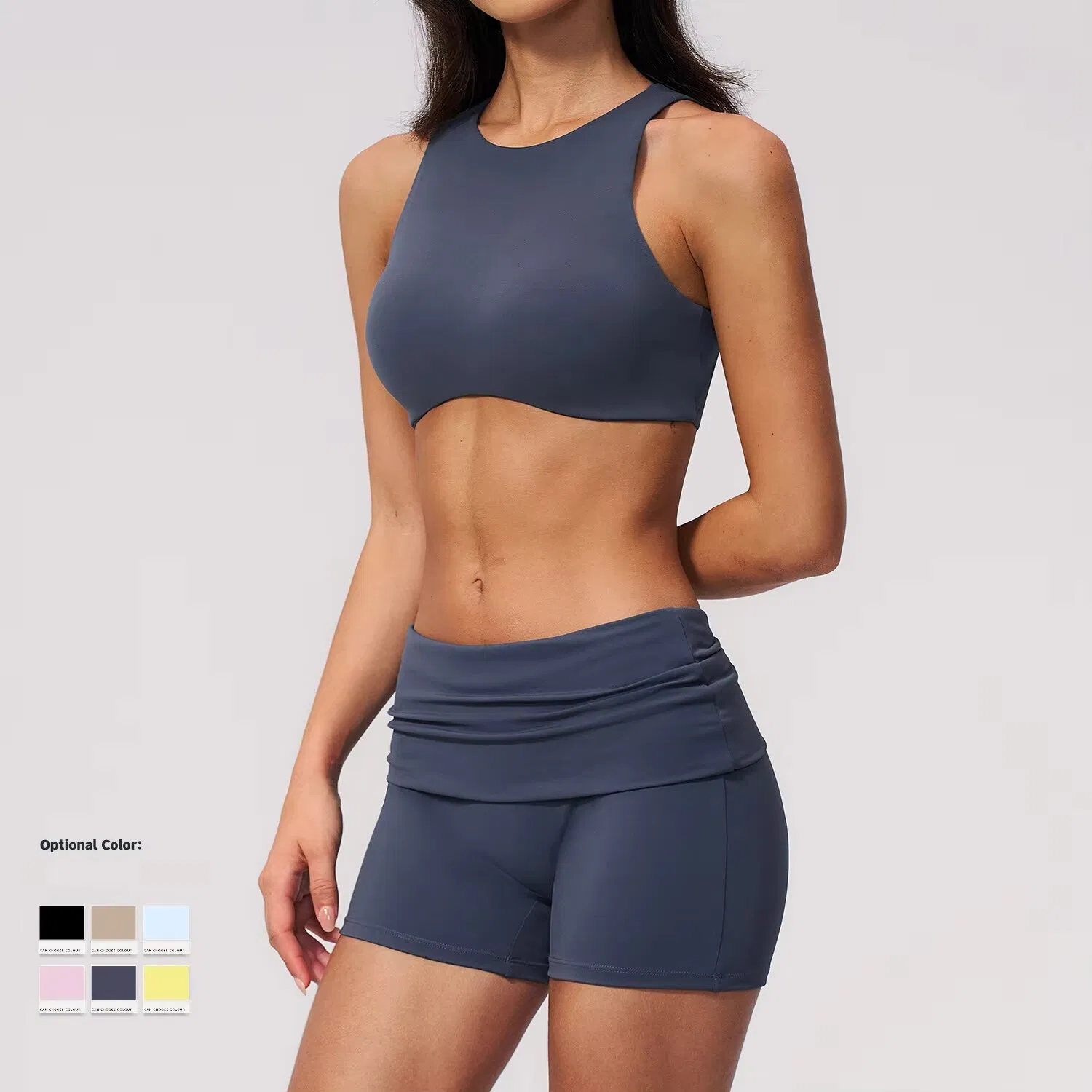 Conjunto de chándal para mujer ecológico, transpirable, traje de yoga ajustado, espalda, ejercicio de fitness, secado rápido, ropa activa, pantalones cortos sólidos, conjunto de dos piezas, ropa deportiva de yoga