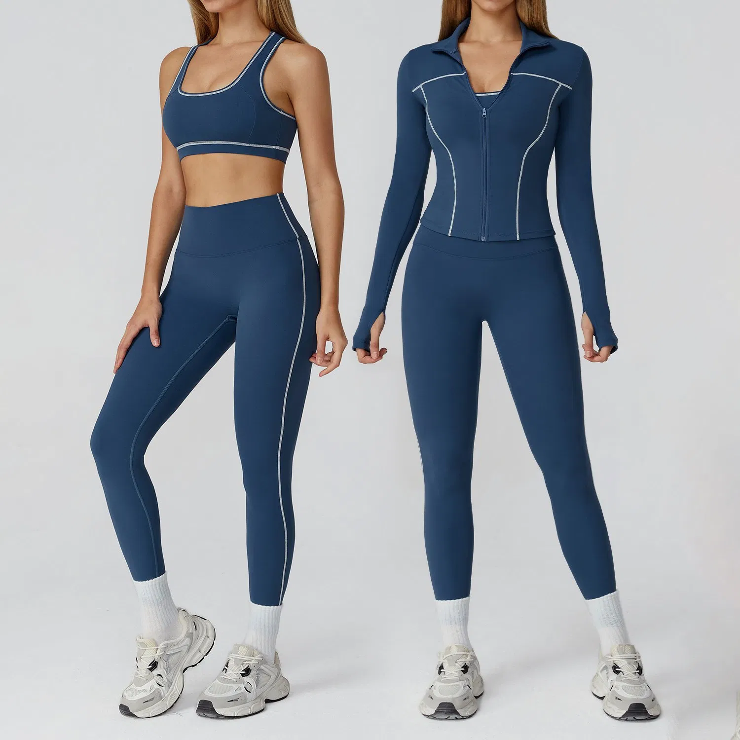 Ropa de gimnasio para mujeres 3 piezas con sujetador deportivo de espalda cruzada + chaqueta atlética + leggings de cintura alta para pilates y fitness