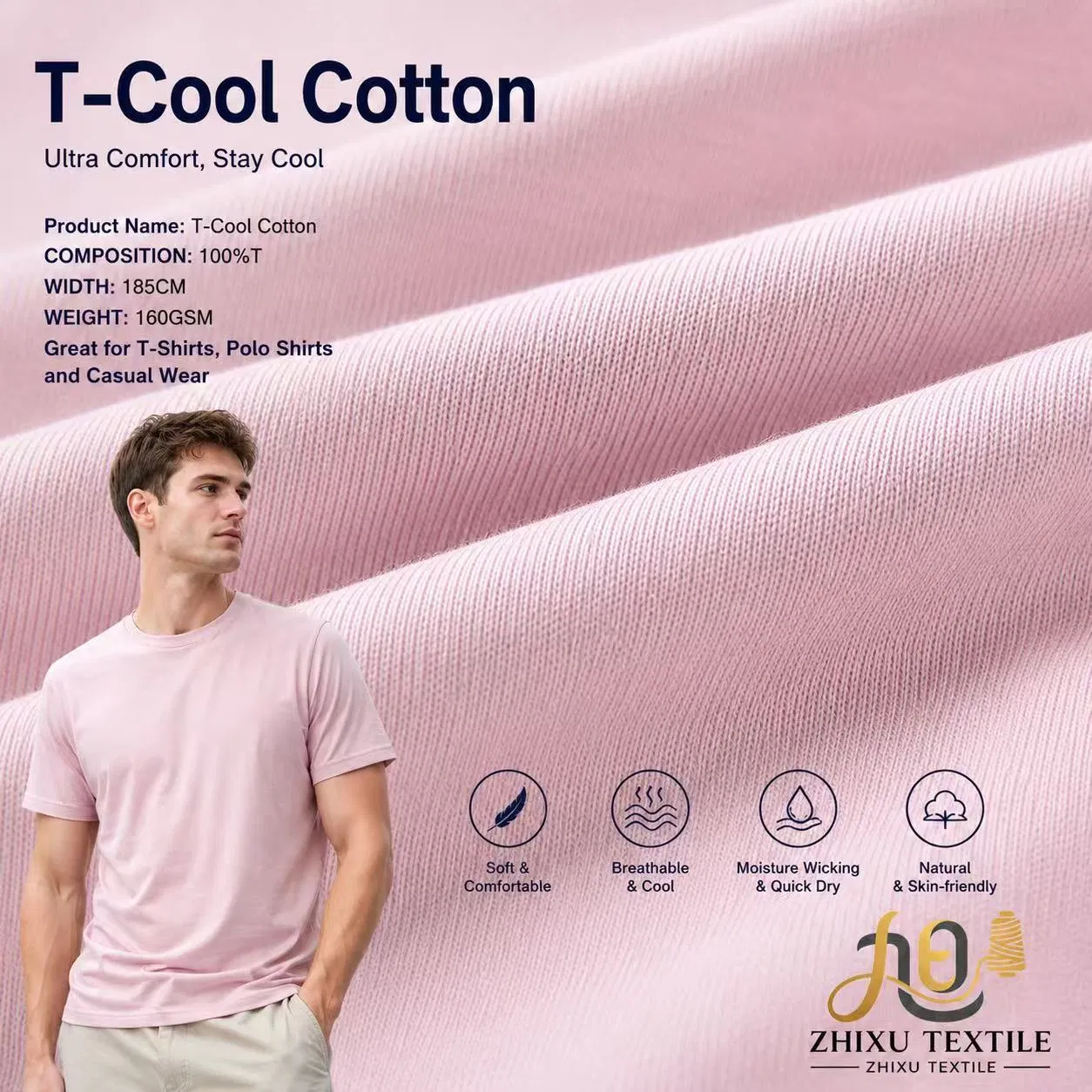 100%P 160GSM T400 Algodón como poliéster de punto sencillo, de secado rápido y protección UV, para ropa deportiva