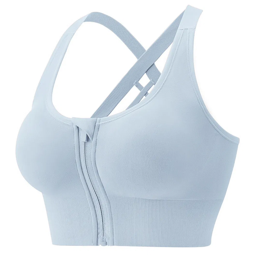 Sujetador deportivo integrado con tirantes racerback personalizados, parte delantera con cremallera, top atlético de alto impacto a prueba de golpes, sujetador de entrenamiento que absorbe la humedad para yoga, gimnasio y fitness
