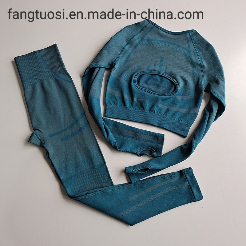 Conjunto de ropa deportiva ecológica sin costuras con control de abdomen, top corto para entrenamiento, leggings de bajo MOQ, conjunto de yoga