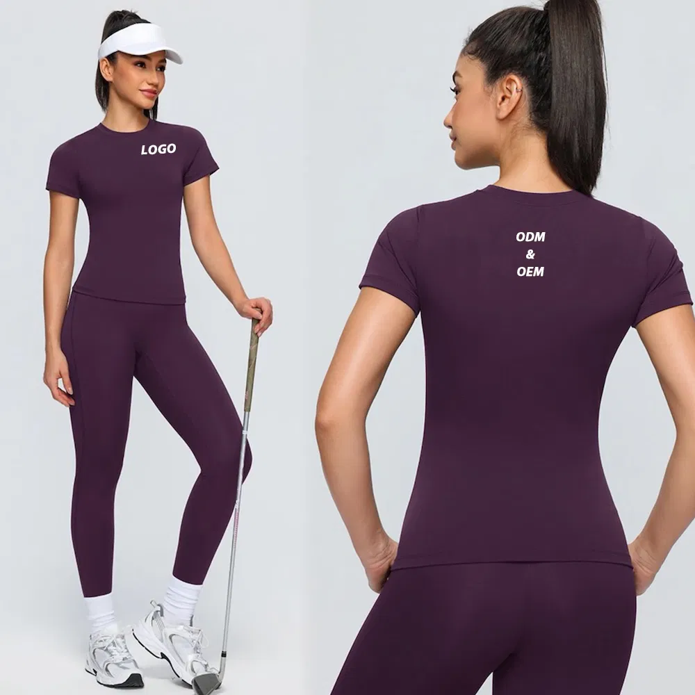 Conjunto de Ropa Deportiva Esencial de Verano de 2 Piezas para Mujeres, Camiseta Deportiva de Manga Corta con Leggings de Cintura Alta para Correr y Tenis