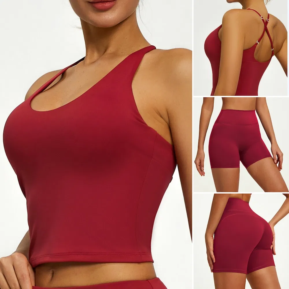 Conjunto de Ropa Deportiva Personalizada 2 para Mujeres, Top Corto con Espalda Cruzada y Shorts de Ejercicio que Levantan la Cadera, Conjunto de Yoga y Pilates