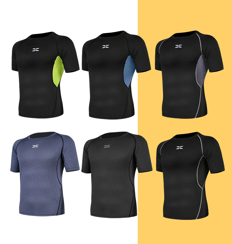 Los hombres la parte superior de deportes de secado rápido ejecutando APRETADO DE MANGA CORTA Camiseta de gimnasia