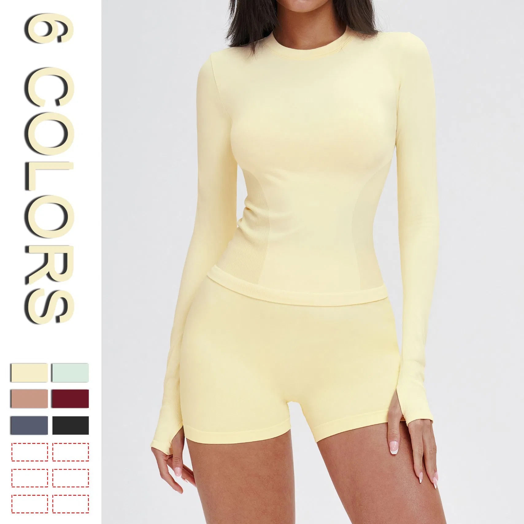Ropa Deportiva Mujer Moda Fitness Sin Costuras Ropa de Deporte Cuello Redondo Con Agujeros para el Pulgar Correr Gimnasio Exterior Tonificación