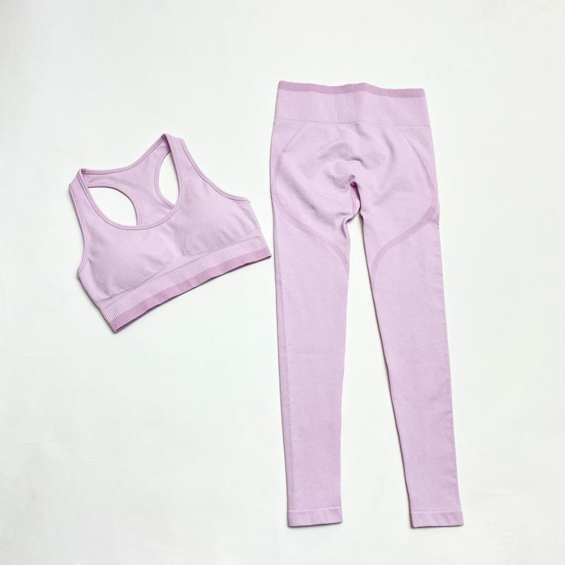 Ropa de fitness para mujeres, conjuntos a juego de pantalones de yoga con contorno y sujetador deportivo de espalda nadadora, ropa activa sin costuras de pilates en venta caliente de Amazon