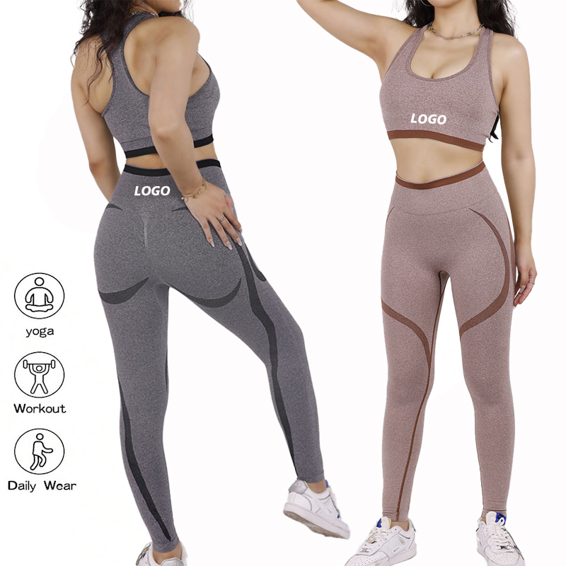 Ropa de fitness para mujeres, conjuntos a juego de pantalones de yoga con contorno y sujetador deportivo de espalda nadadora, ropa activa sin costuras de pilates en venta caliente de Amazon