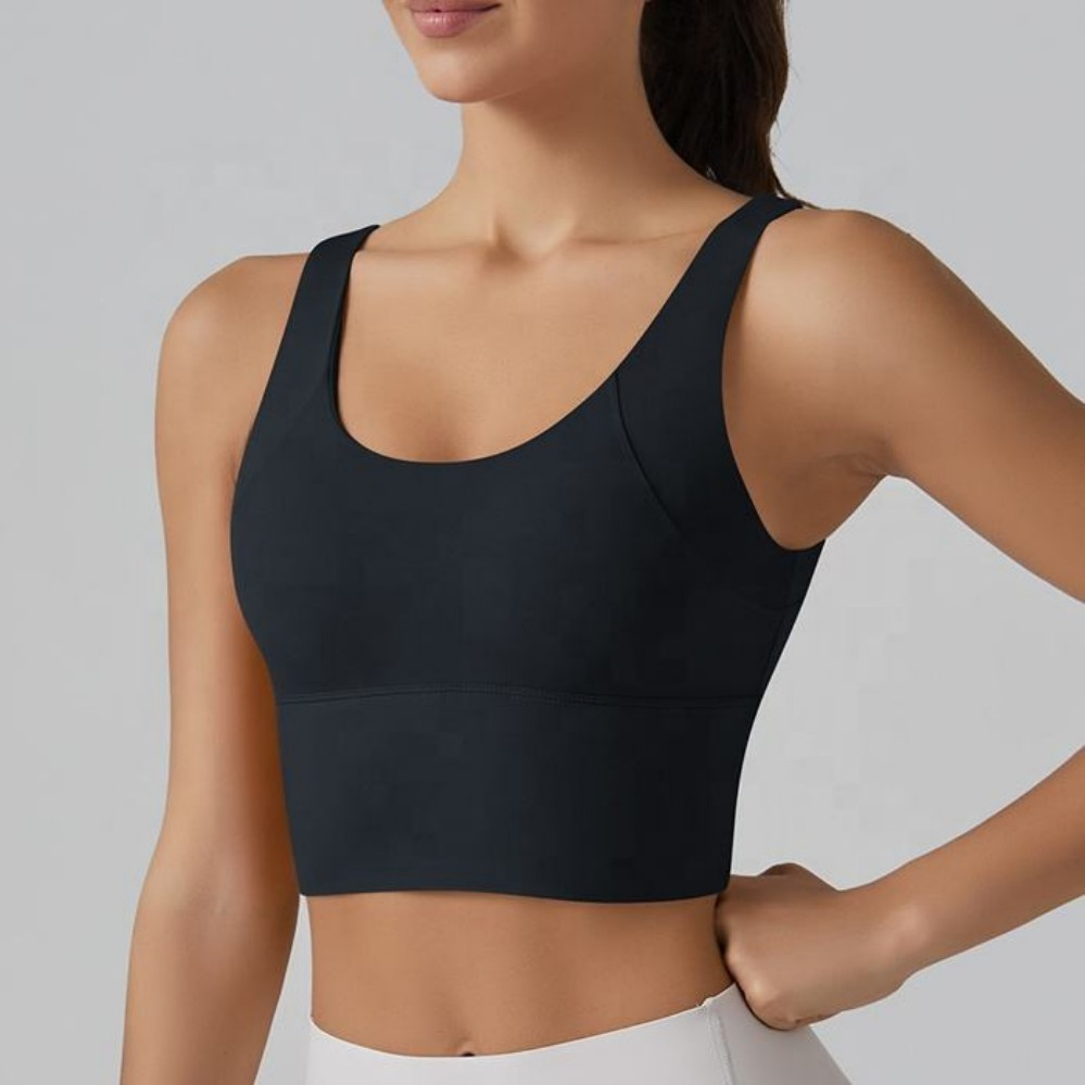 Top deportivo de mujer con copas permanentes en la espalda en V, larga, de alto impacto, soporte para correr, yoga, entrenamiento y fitness