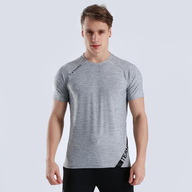 Camiseta de gimnasio para correr de color sólido, ajuste ceñido, absorción de humedad, secado rápido, camiseta deportiva de poliéster y spandex para hombres