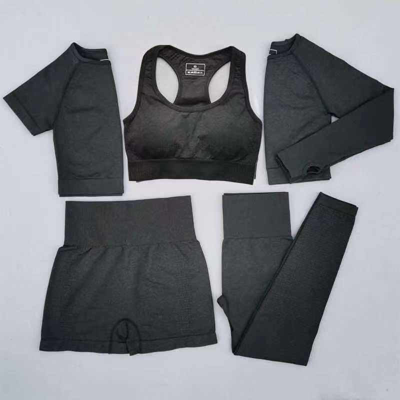 Conjunto de Ropa Deportiva para Mujeres, Ropa de Ejercicio, Alta Cintura, Mangas Largas, Sin Costuras 5 Conjunto de Gimnasio y Yoga, Ropa Atlética para Entrenamiento