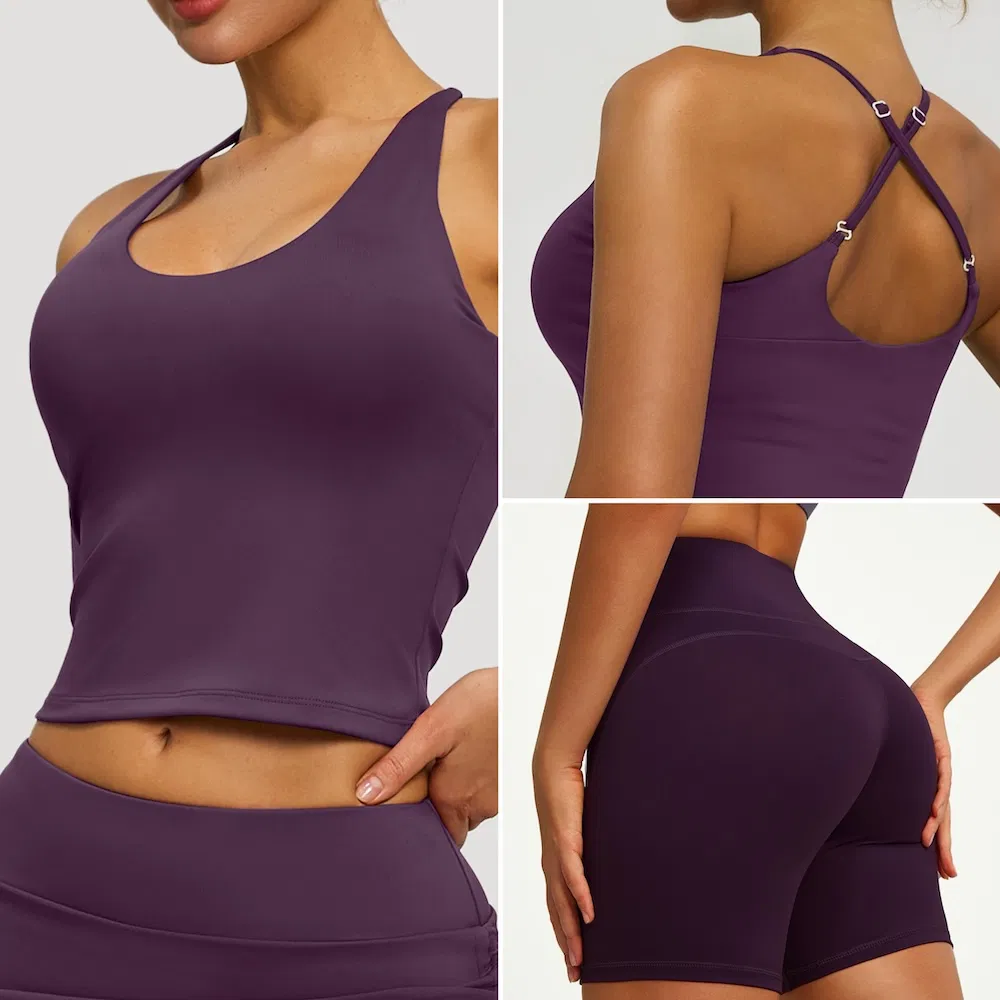 Conjunto de Ropa Deportiva Personalizada 2 para Mujeres, Top Corto con Espalda Cruzada y Shorts de Ejercicio que Levantan la Cadera, Conjunto de Yoga y Pilates