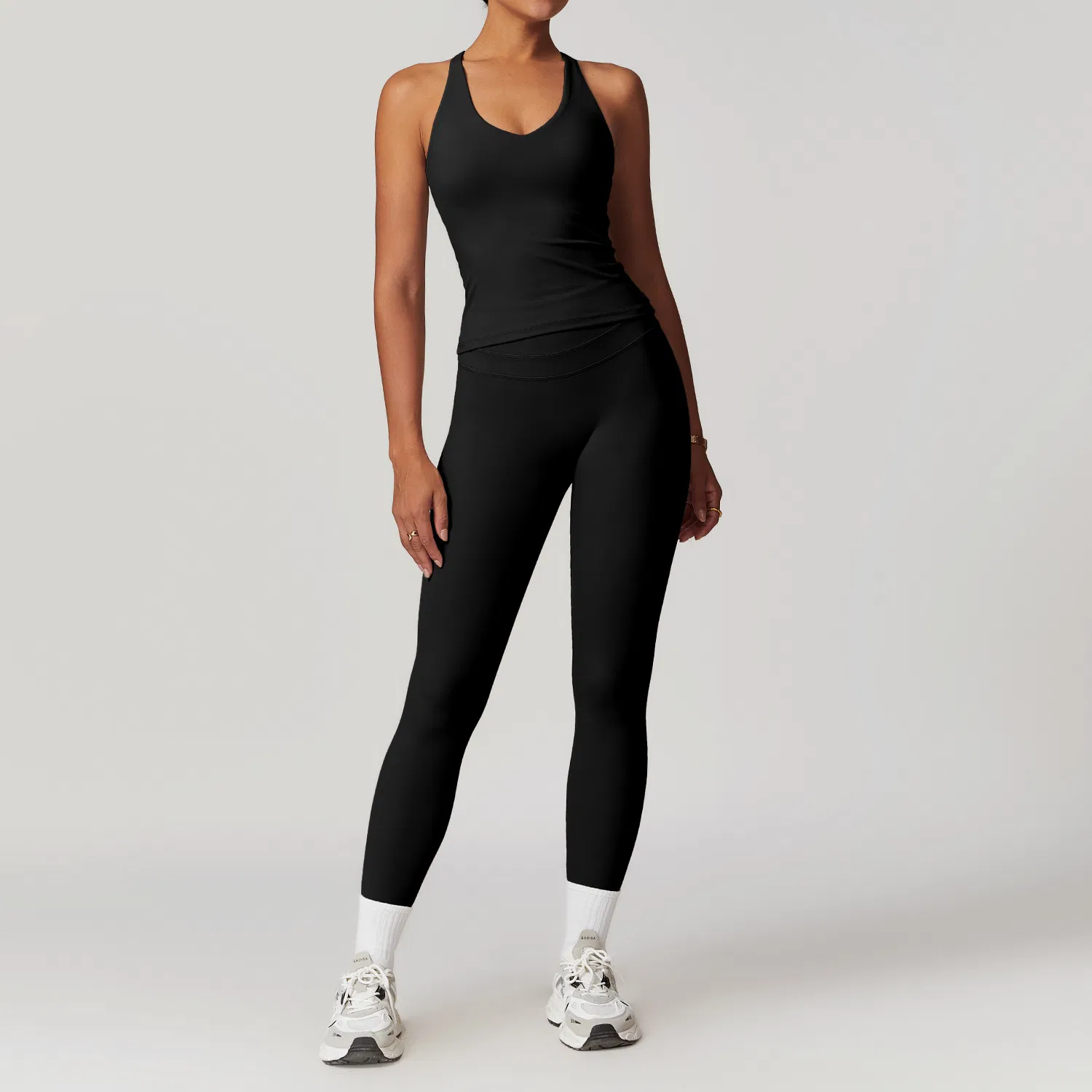 Conjunto de ropa deportiva de tela suave personalizada para mujeres, atuendos de yoga 5 piezas, ropa de gimnasio para correr