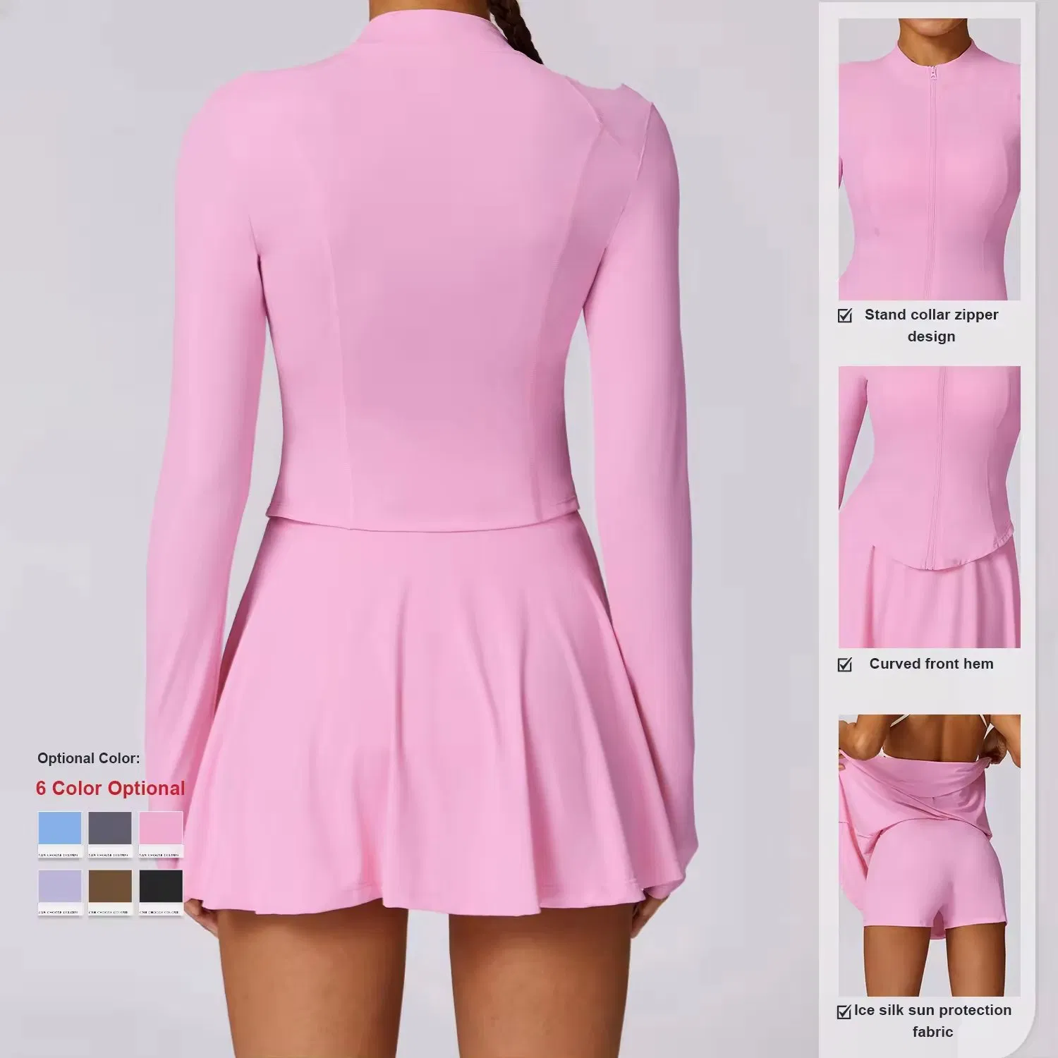 Conjunto de ropa de fitness para mujeres con chaqueta de yoga y running de manga larga, protección solar anti UV, secado rápido para actividades al aire libre en verano