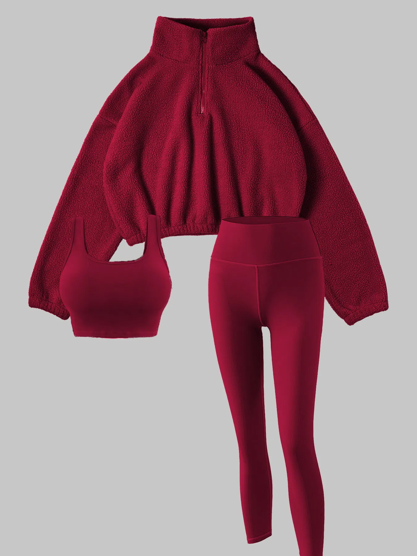 Nuevo Conjunto de Suéter con Media Cremallera y Yoga con Capucha de Cuello Alto 3 Pieza Traje de Fitness Chaleco de Moda y Pantalones Ropa de Gimnasio para el Deporte de Mujeres