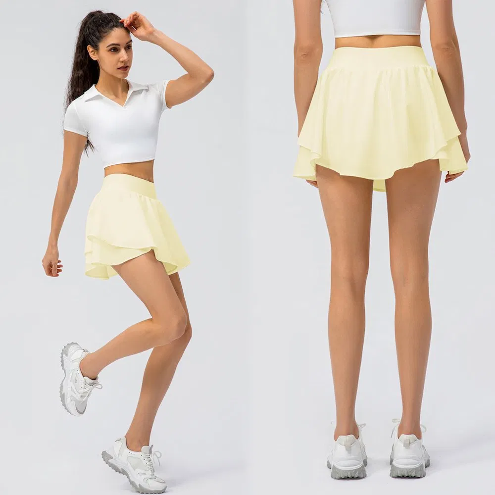 Conjunto de Fitness Diarios de Estilo Flowy con Logo Personalizado 2 en 1 Faldas de Gimnasio Plisadas para Mujeres, Falda Corta de Tenis y Golf con Cintura Elástica y Pantalones Cortos Integrados