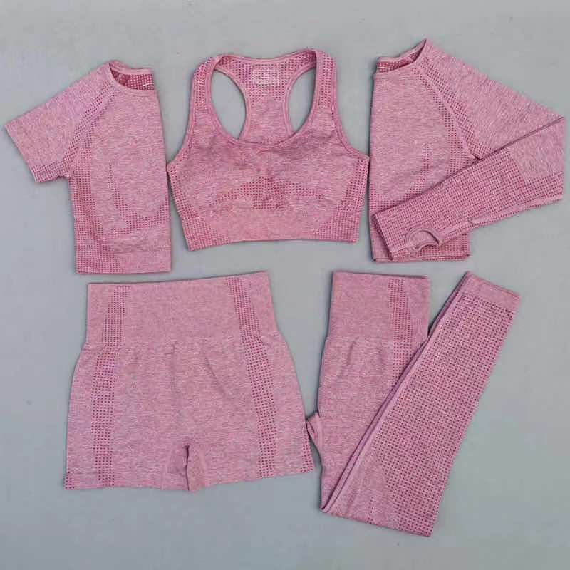 Conjunto de Ropa Deportiva para Mujeres, Ropa de Ejercicio, Alta Cintura, Mangas Largas, Sin Costuras 5 Conjunto de Gimnasio y Yoga, Ropa Atlética para Entrenamiento