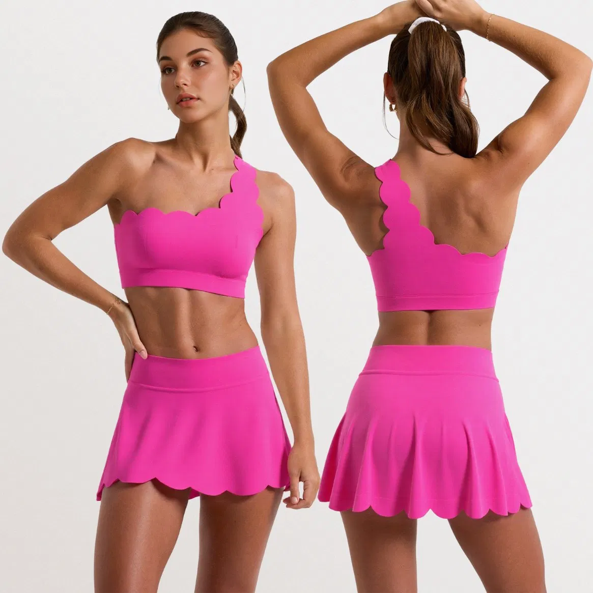 Conjunto de faldas de tenis para mujeres de alta venta, sujetador deportivo entrecruzado, faldas de golf transpirables con pantalones cortos, atuendo de fitness, ropa de golf