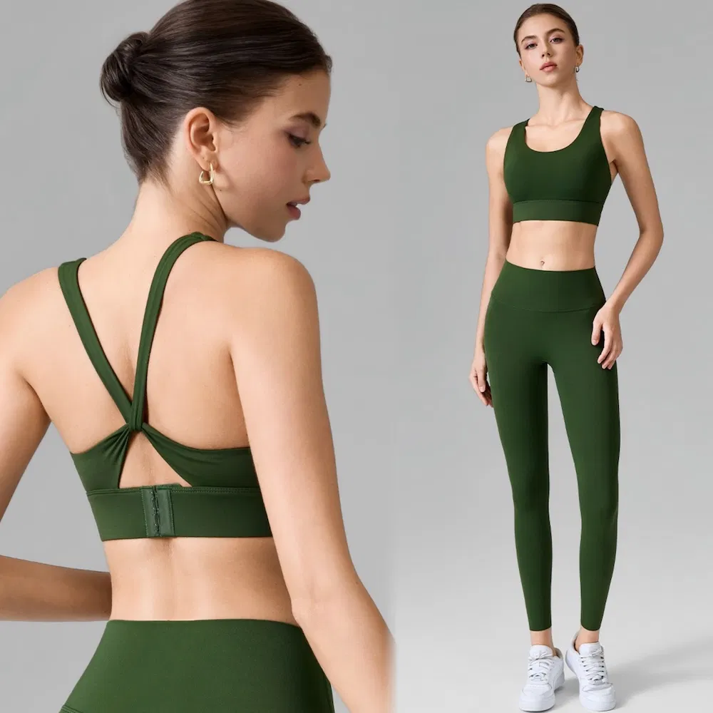 Nueva Lista 2PCS Ropa de Fitness de Alto Impacto Sexy para Mujeres, Sujetador Deportivo con Espalda Cruzada + Leggings de Yoga de Cintura Alta, Ropa Activa Elegante