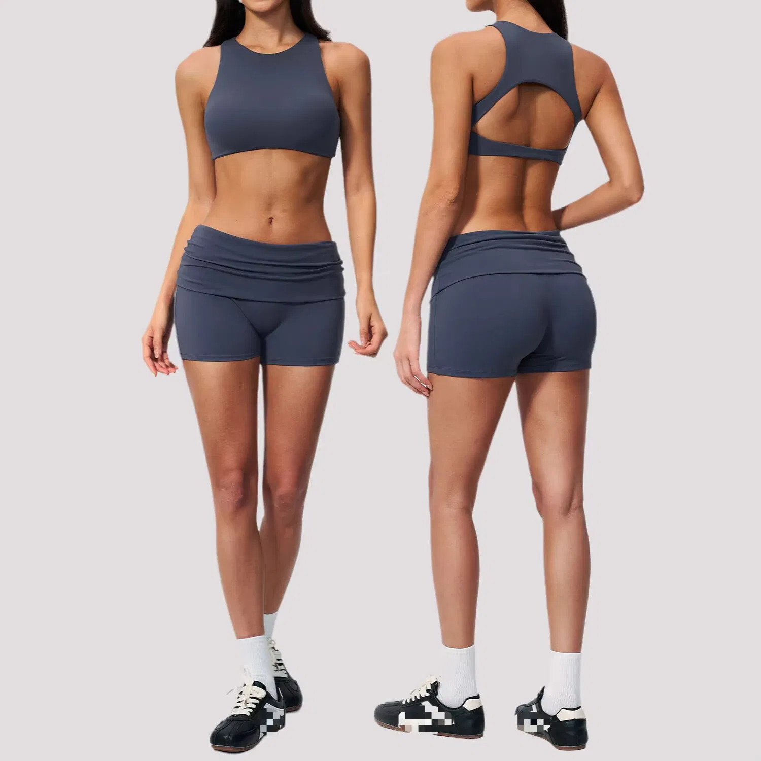 Conjunto de chándal para mujer ecológico, transpirable, traje de yoga ajustado, espalda, ejercicio de fitness, secado rápido, ropa activa, pantalones cortos sólidos, conjunto de dos piezas, ropa deportiva de yoga