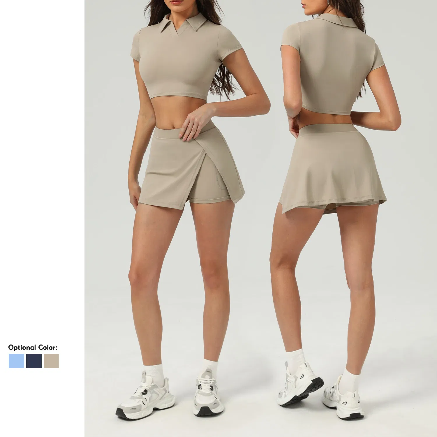 Tendencias 2PCS Conjunto de Polo Casual Corto de Pickleball + Faldas de Golf con Bolsillo en Pantalones Cortos Integrados Seguros Upf 50+ Conjunto de Faldas de Tenis Padel de Verano