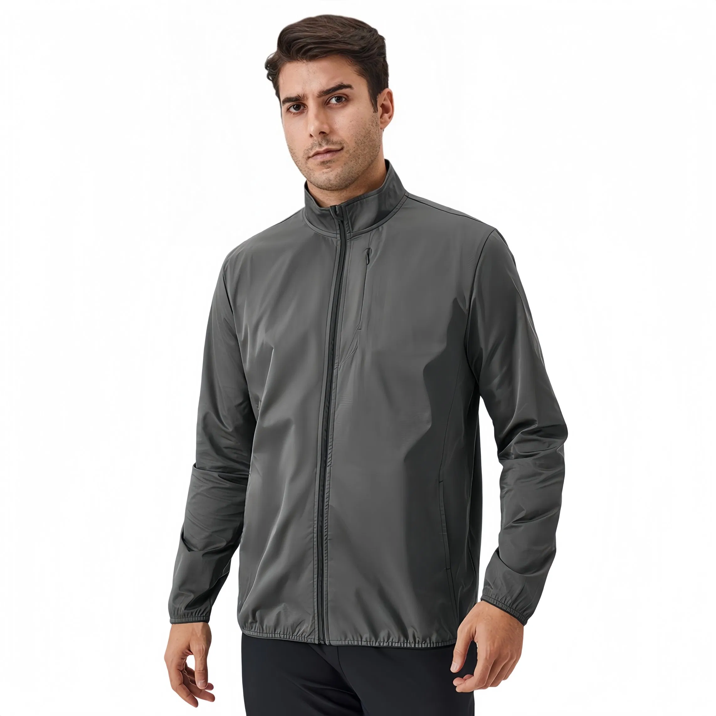 Chaqueta con cuello alzado y cierre, a prueba de viento, ropa deportiva de manga larga para correr y hacer ejercicio