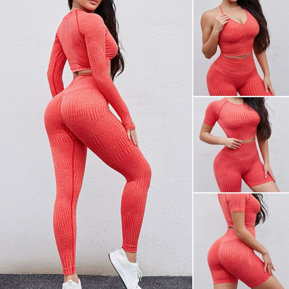 Nueva Lista 5PCS Conjunto de Yoga Casual con Patrón Sin Costuras, 2/3/4/5 Pantalones Cortos Leggings + 3 Top de Fitness Diseño Conjunto de Entrenamiento Ropa Deportiva para Adolescentes