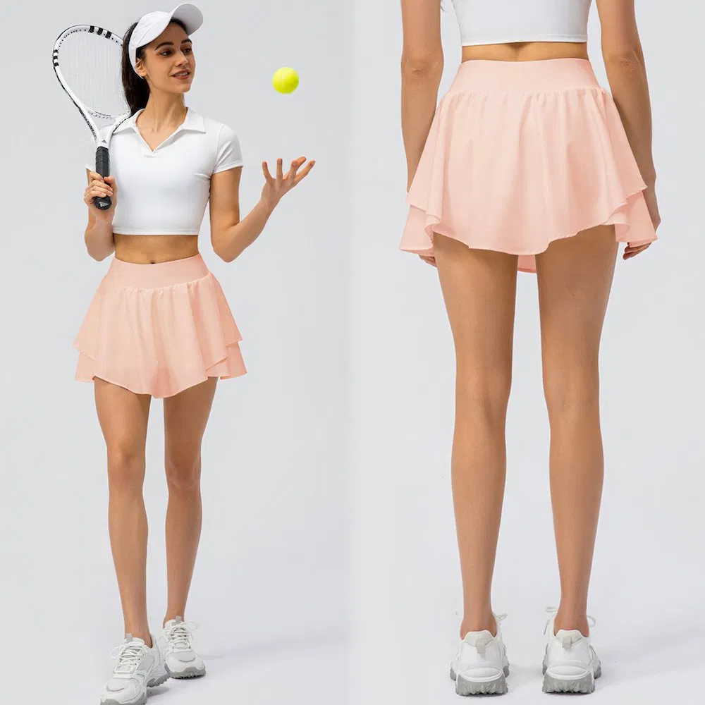 Conjunto de Fitness Diarios de Estilo Flowy con Logo Personalizado 2 en 1 Faldas de Gimnasio Plisadas para Mujeres, Falda Corta de Tenis y Golf con Cintura Elástica y Pantalones Cortos Integrados