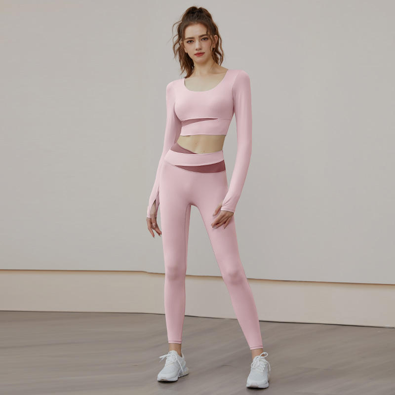 Leggings de yoga sin costuras personalizados para mujeres con tops y sujetador fijo, ropa deportiva