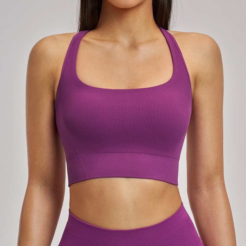Tops de yoga para mujeres de moda, ropa de mujer con almohadillas removibles y espalda cruzada para el gimnasio, correr, pilates