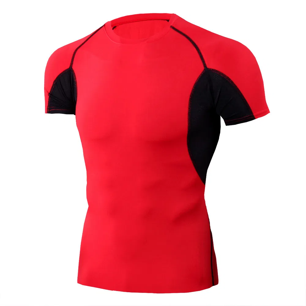 Camiseta de entrenamiento deportiva de manga corta ajustada para hombres, de secado rápido