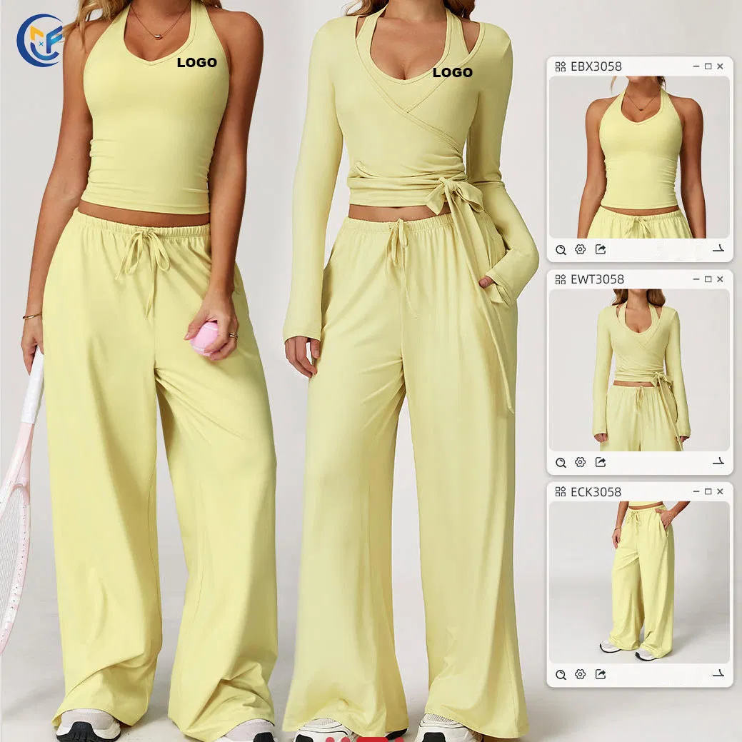 Mujeres Mayor 3 Pieza Pantalones Deportivos con Cintura Ajustable Trajes de Gimnasio Conjuntos de Fitness para Mujeres Conjunto de Yoga Leggings Acampanados y Abrigo Ropa Deportiva