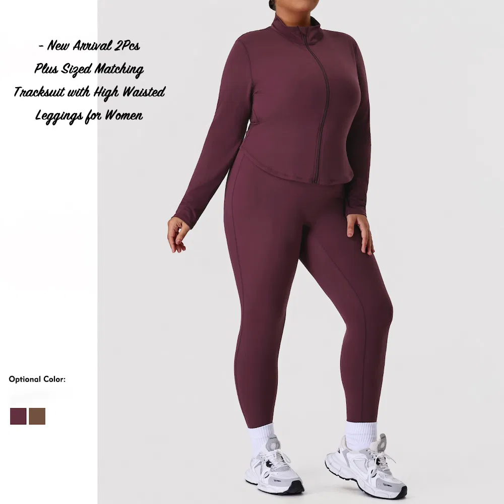 Conjunto de Ropa de Fitness para Mujeres de Talla Grande con Logo de Marca Personalizado 2 Pieza, Leggings de Yoga que Levantan el Trasero con Ajuste Slim y Chaqueta Deportiva con Cremallera, Conjunto de Jogger Premium