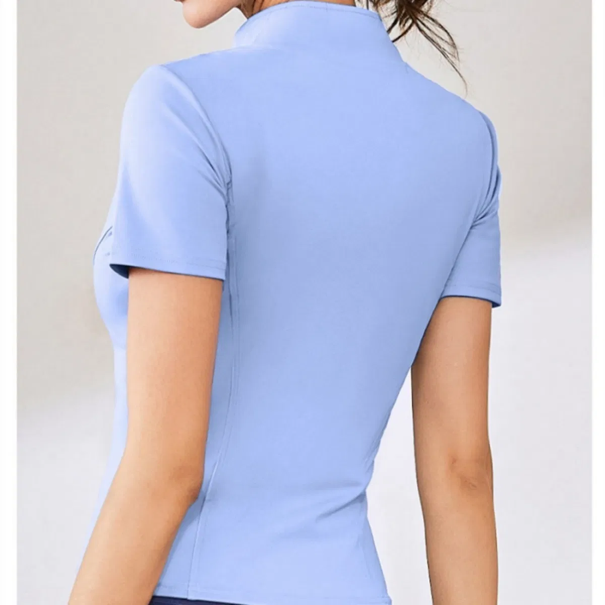Chaqueta deportiva sin costuras de manga corta ajustada con cuello, con cremallera y alta sujeción, transpirable, para yoga y gimnasio, sin huecos