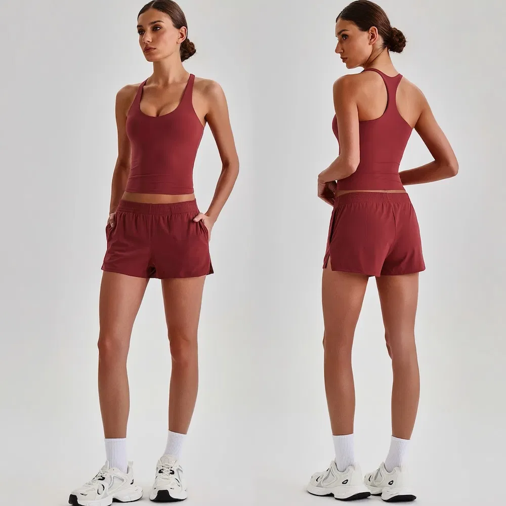 Selección Popular 2 PCS Ropa de Pilates de Más Alta Calidad, Bonito Ropa Deportiva de Pickleball para Mujer, Sujetador de Yoga con Escote de Diamante + Pantalones Cortos de Ejercicio con Bolsillo, Ropa Atlética