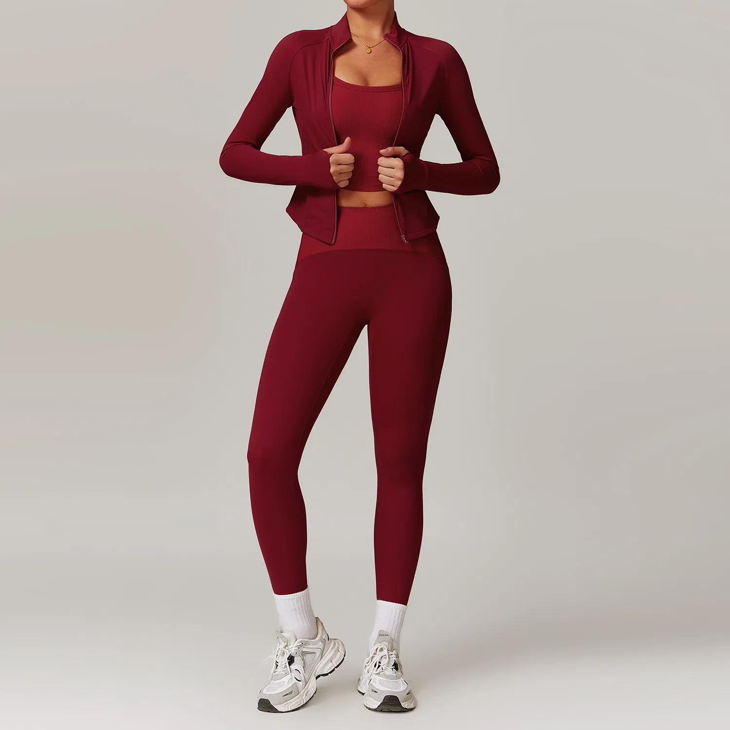 Conjunto de yoga de cintura alta, chaqueta, top, sujetador, ropa de entrenamiento para mujeres