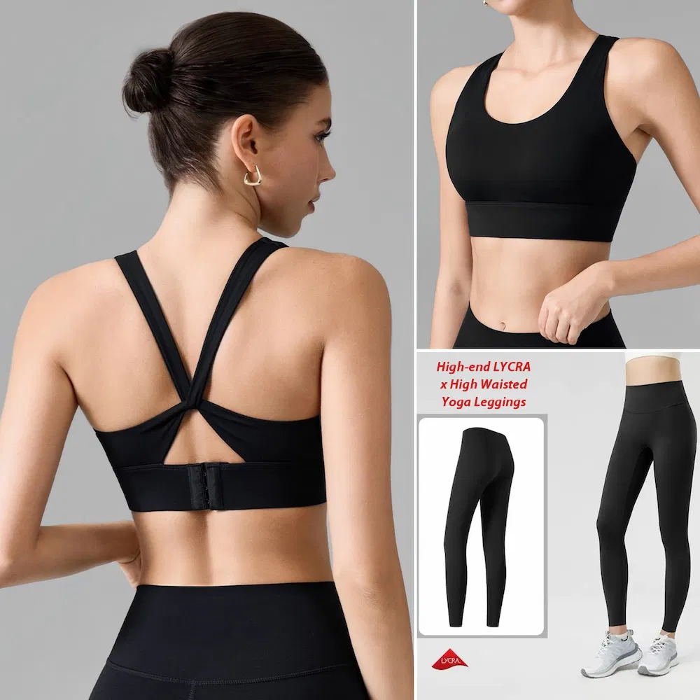 Nueva Lista 2PCS Ropa de Fitness de Alto Impacto Sexy para Mujeres, Sujetador Deportivo con Espalda Cruzada + Leggings de Yoga de Cintura Alta, Ropa Activa Elegante