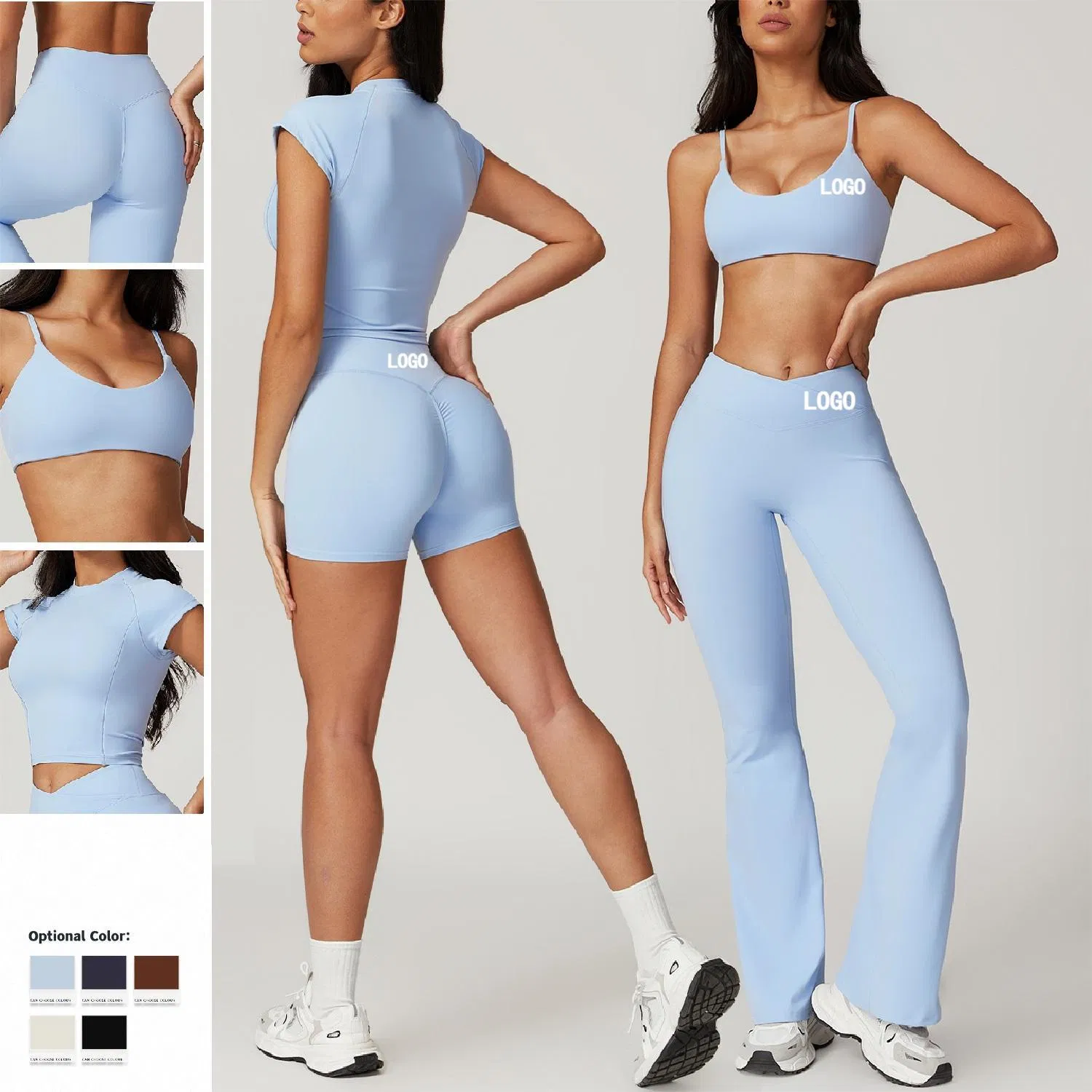 Ropa Deportiva Ecológica 3-Piece para Mujeres - Tela Reciclada, Conjunto de Entrenamiento de Secado Rápido con Sujetador Deportivo, Camiseta de Manga Corta y Leggings