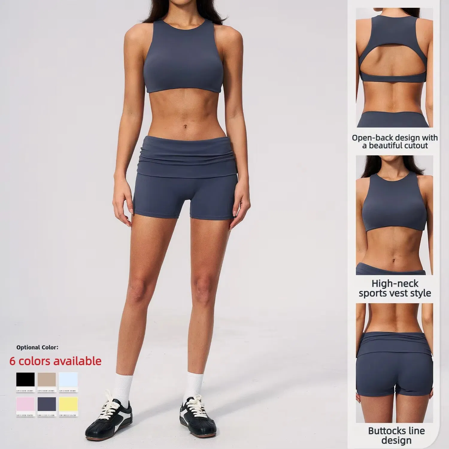 Conjunto de chándal para mujer ecológico, transpirable, traje de yoga ajustado, espalda, ejercicio de fitness, secado rápido, ropa activa, pantalones cortos sólidos, conjunto de dos piezas, ropa deportiva de yoga