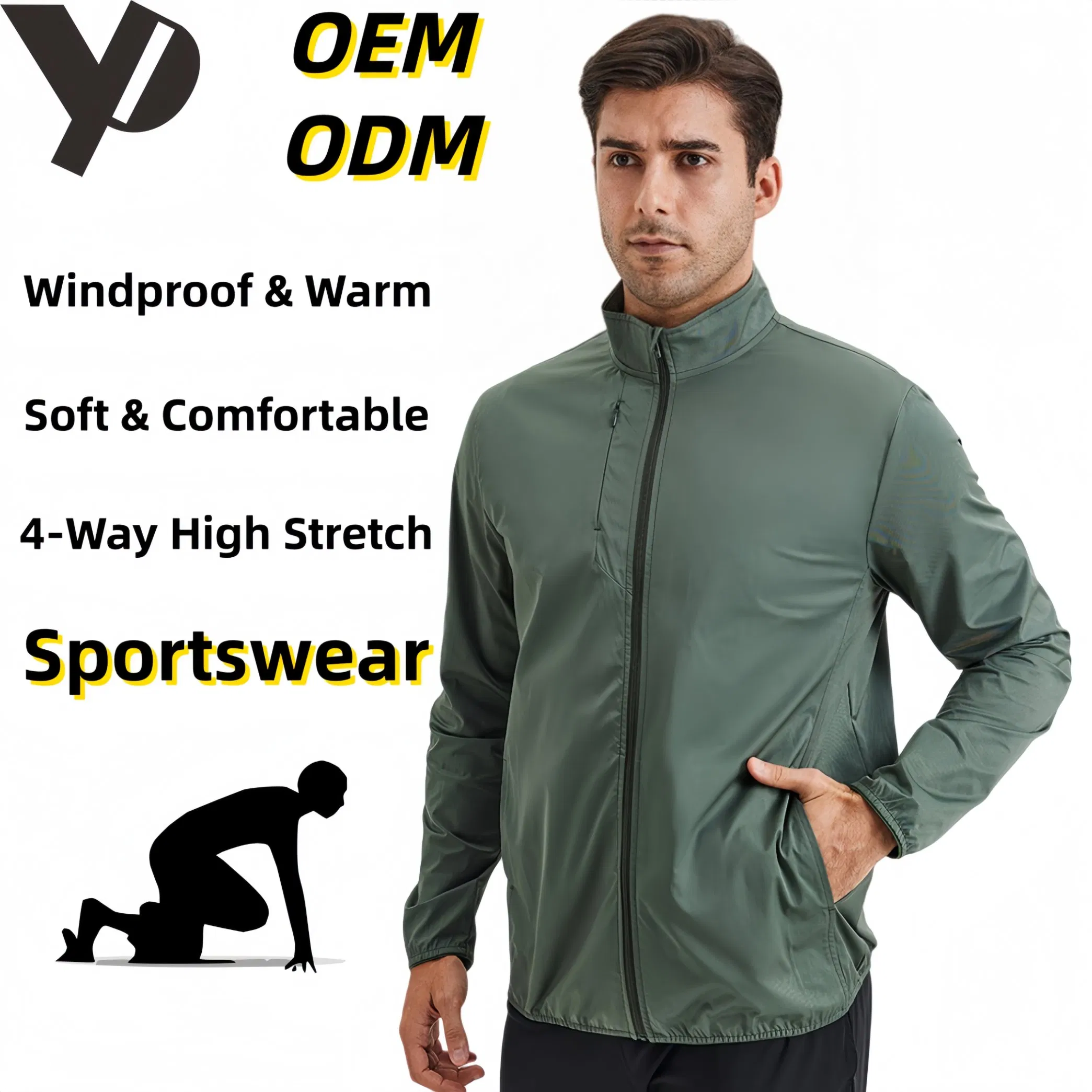Chaqueta con cuello alzado y cierre, a prueba de viento, ropa deportiva de manga larga para correr y hacer ejercicio