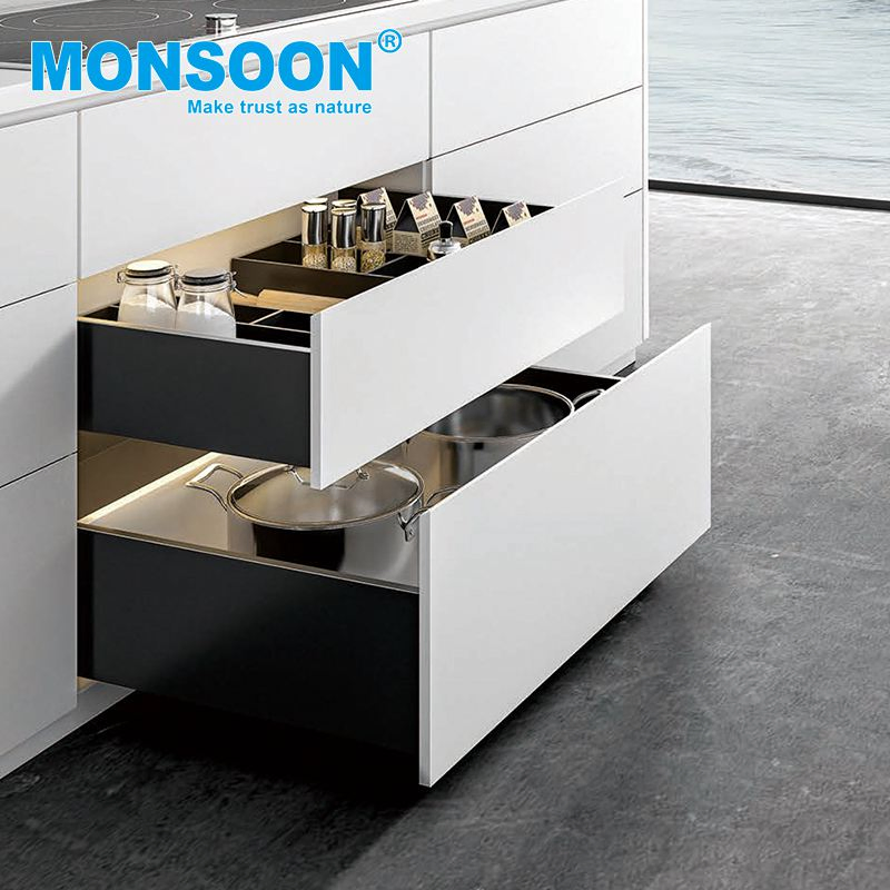 Wholesale Cabinet Door Hidden Side Mounted Metal Soft Closing Adjustment Zinc Plated Kitchen Legrabox Drawer System for Furniture Hardware