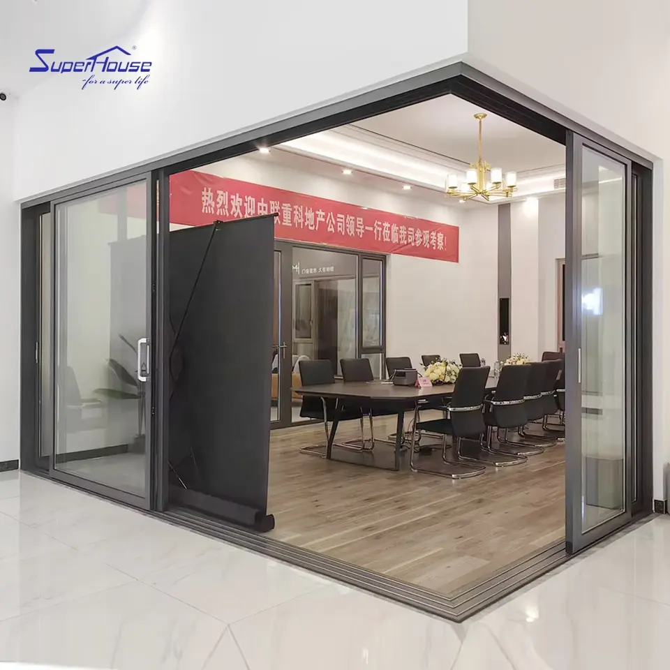 Canada USA  Meeting Room Thermal Insulated Double Glass Door Aluminium Lift Sliding  Door Chamber Door