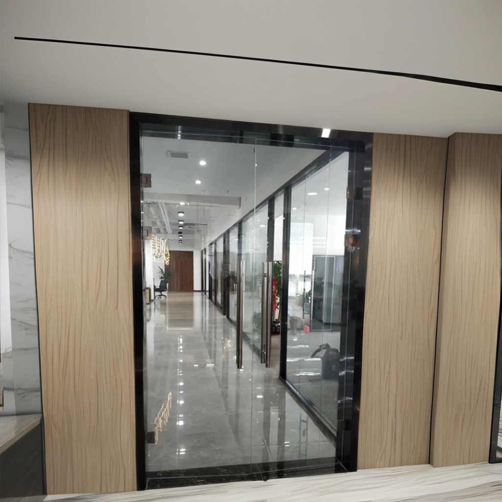 Entrance Front Used clear Anodized Aluminium Insulated Luxury Pivot Swing Glass Door with Smart Lock and Big Handle
