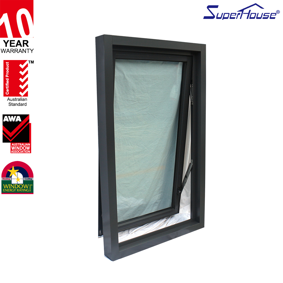 Superhouse Modern Design Exterior Thermal Break Aluminum Insulated Tempered Glass Black Aluminum Awning Window