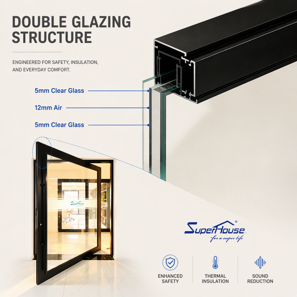 Aluminum Center Pivot Door Anti-Corrosion D2015 Powder Coating Large Ventilation For Florida Shop Balcony Office Building
