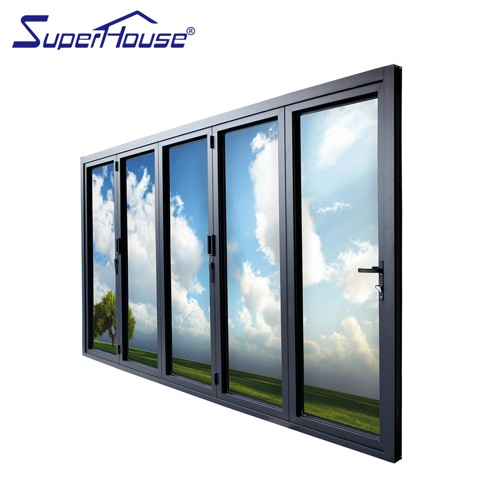 Australia AS2047 Standard Oversized Black Aluminum Hollow Glass Folding Patio Door Glass Bi-fold Door