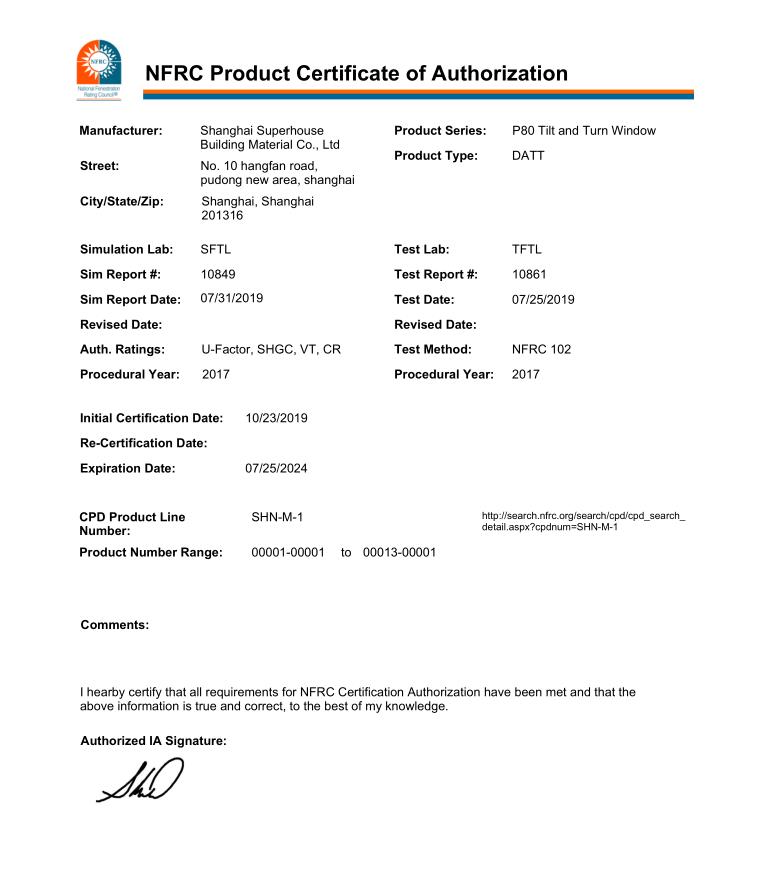 Certificate NFRC
