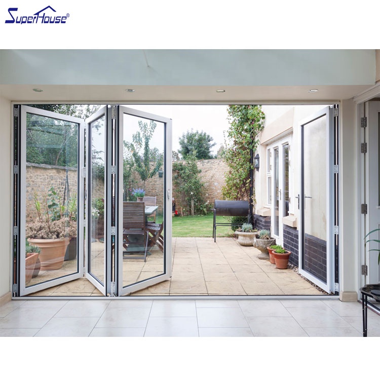 Commercial Exterior Hurricane Resistant Aluminum Bi-Folding Door Windproof Laminated Safety Glazing with Retractable Fly Screen