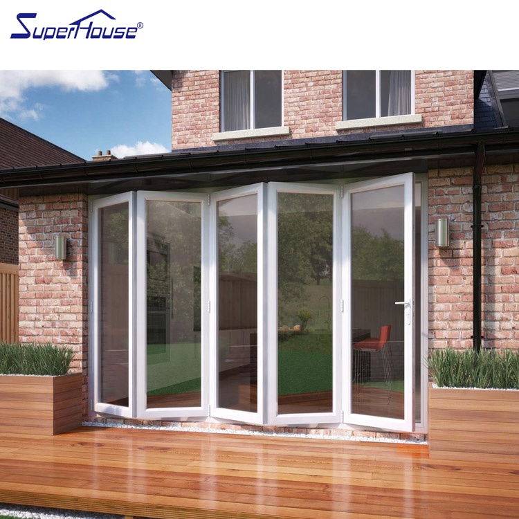 Commercial Exterior Hurricane Resistant Aluminum Bi-Folding Door Windproof Laminated Safety Glazing with Retractable Fly Screen