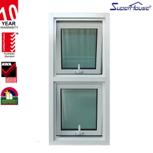 Superhouse Soundproof Waterproof Tempered Glass Window White Frame with Mosquito Net Glass Aluminum Awning Window
